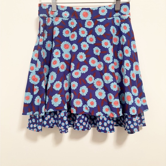 Kate Spade Blue Floral Tangier Layered Silk Flowy
Back Zip Mini Skirt-Small - Picture 3 of 9